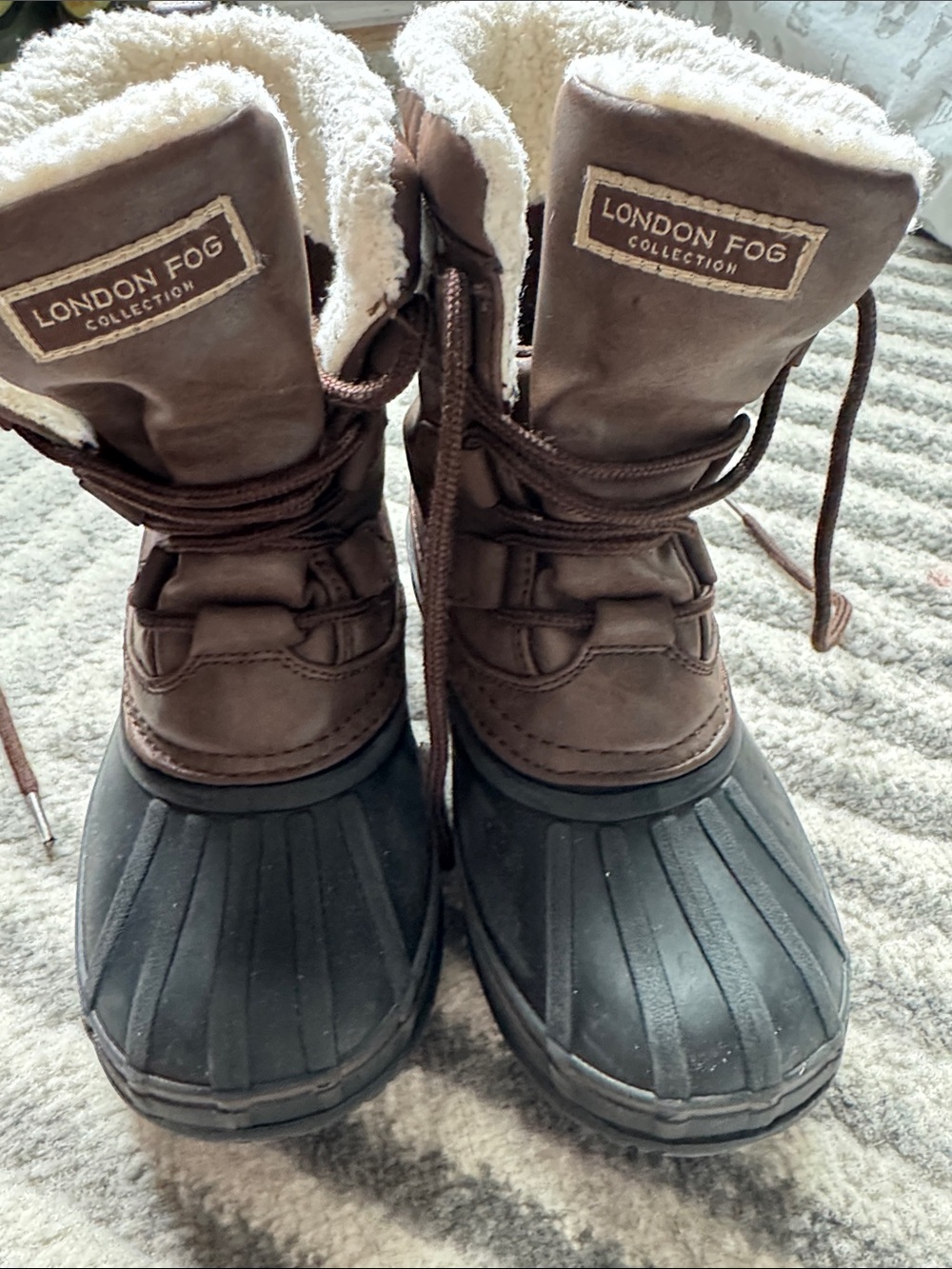 London Fog Kids Brown and Black Lace-Up Insulated Boots
